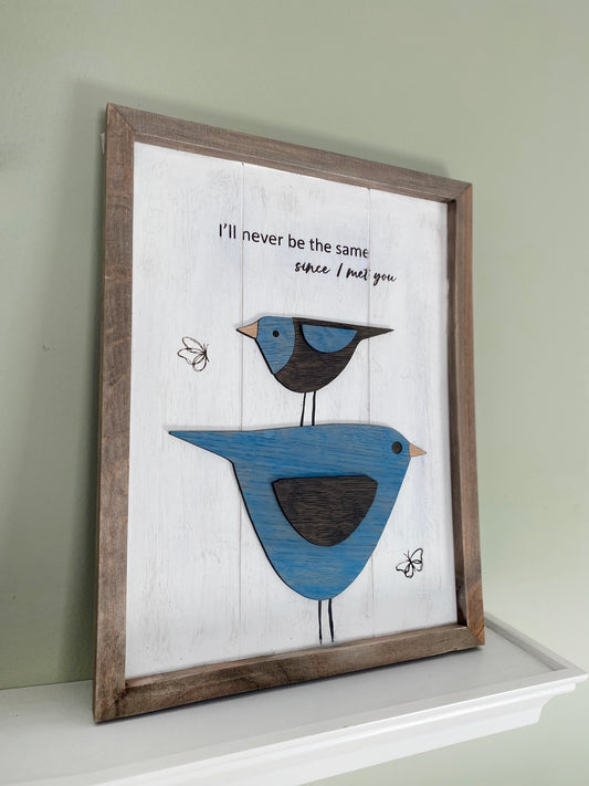 Black & Blue Bird Wood Cut Framed Art