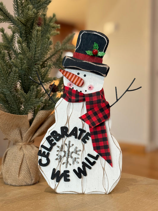 Celebrate We Will Snowman Table Top Decor