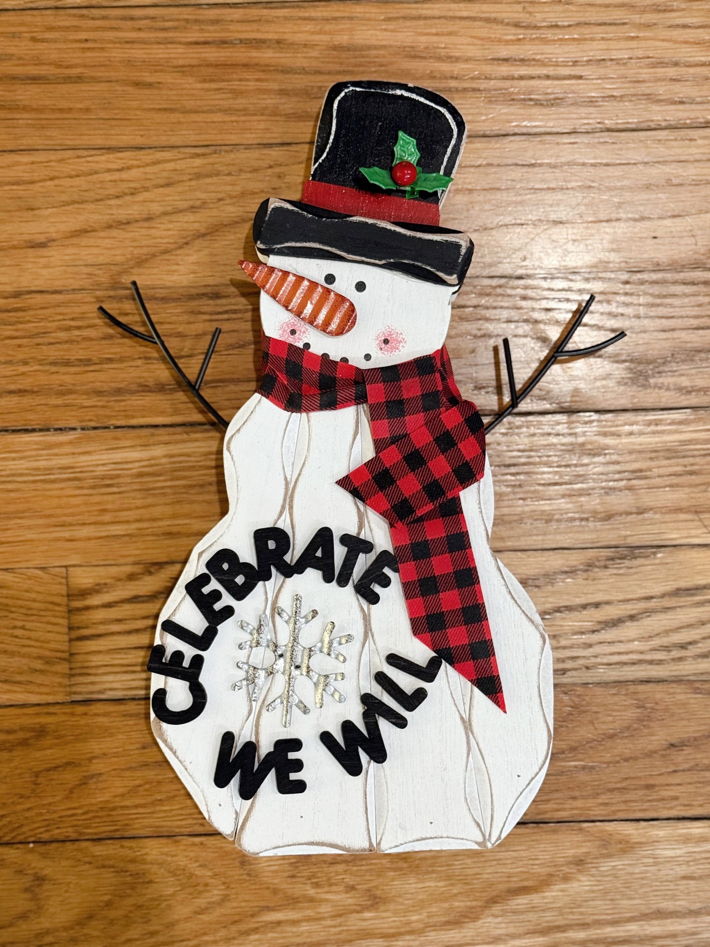 Celebrate We Will Snowman Table Top Decor