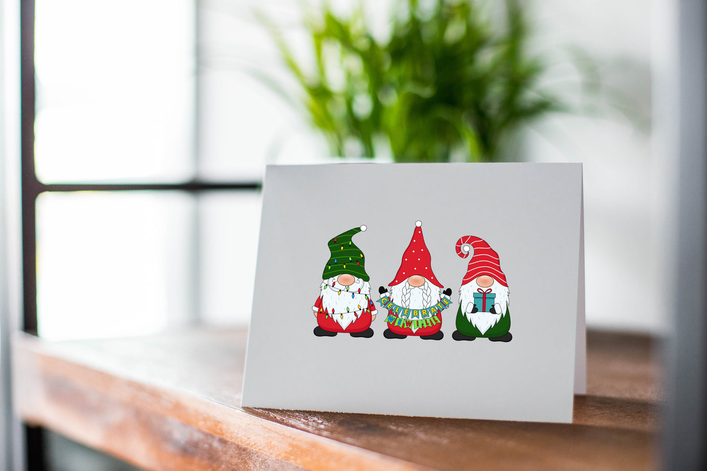 Gnomes Celebrate We Will 5x7 Christmas Card 6 Pack