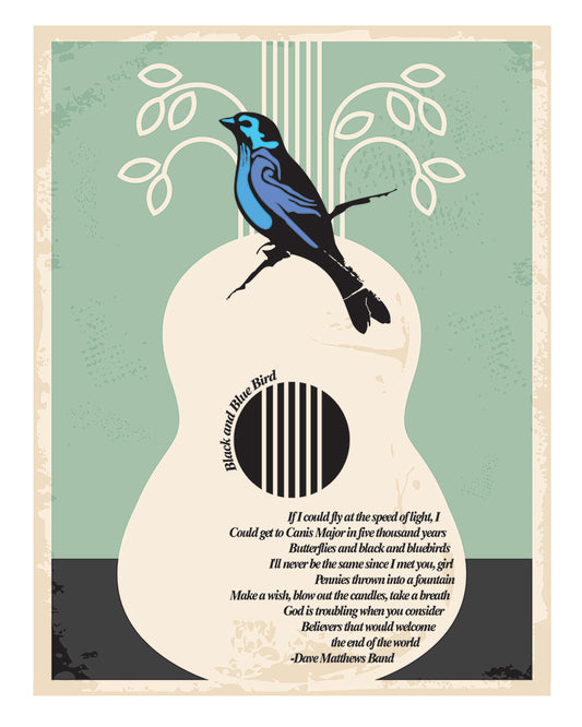 Black & Blue Bird Inspired Art Print