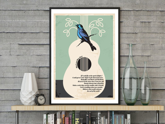 Black & Blue Bird Inspired Art Print