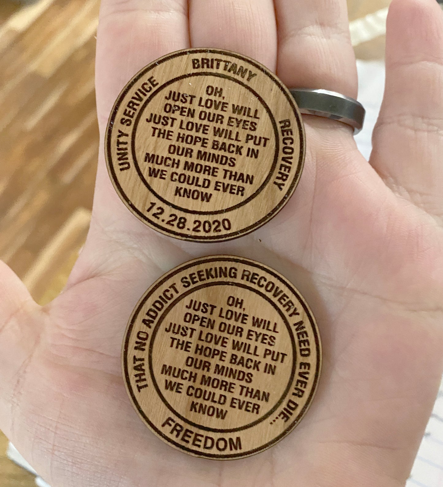 Custom Cherry Wood  AA  Anniversary Medallion For