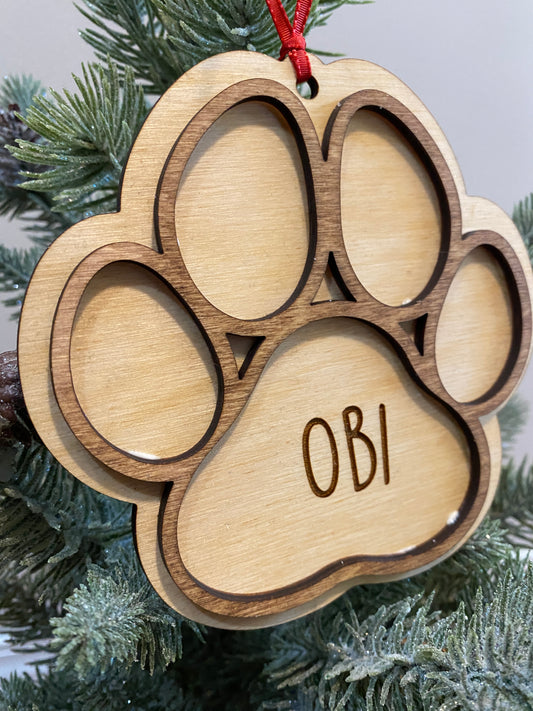 Dog Paw Print Multi Layer Personalized Ornament