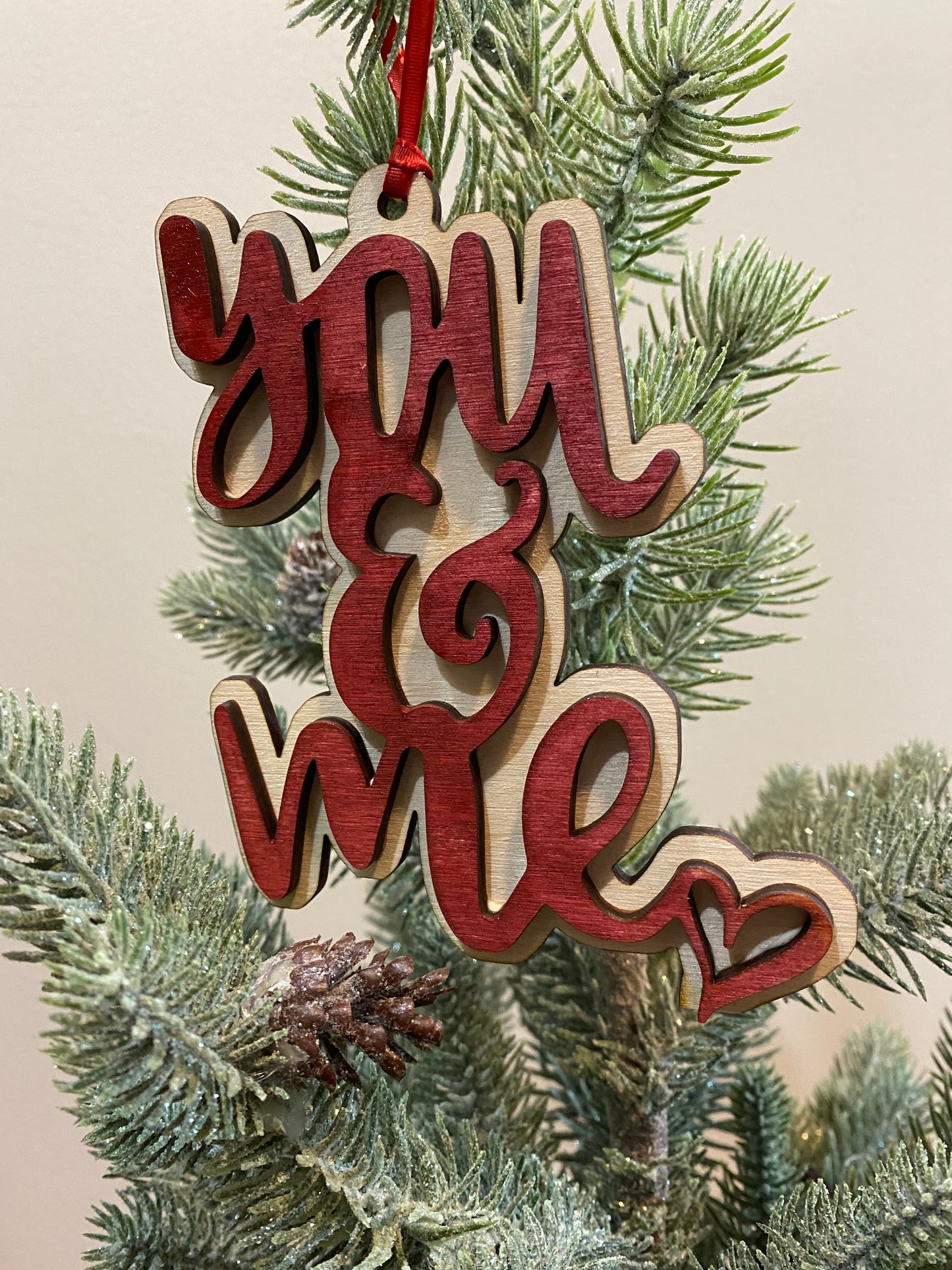 You And Me Hand Painted Multi Layered Wood Ornament