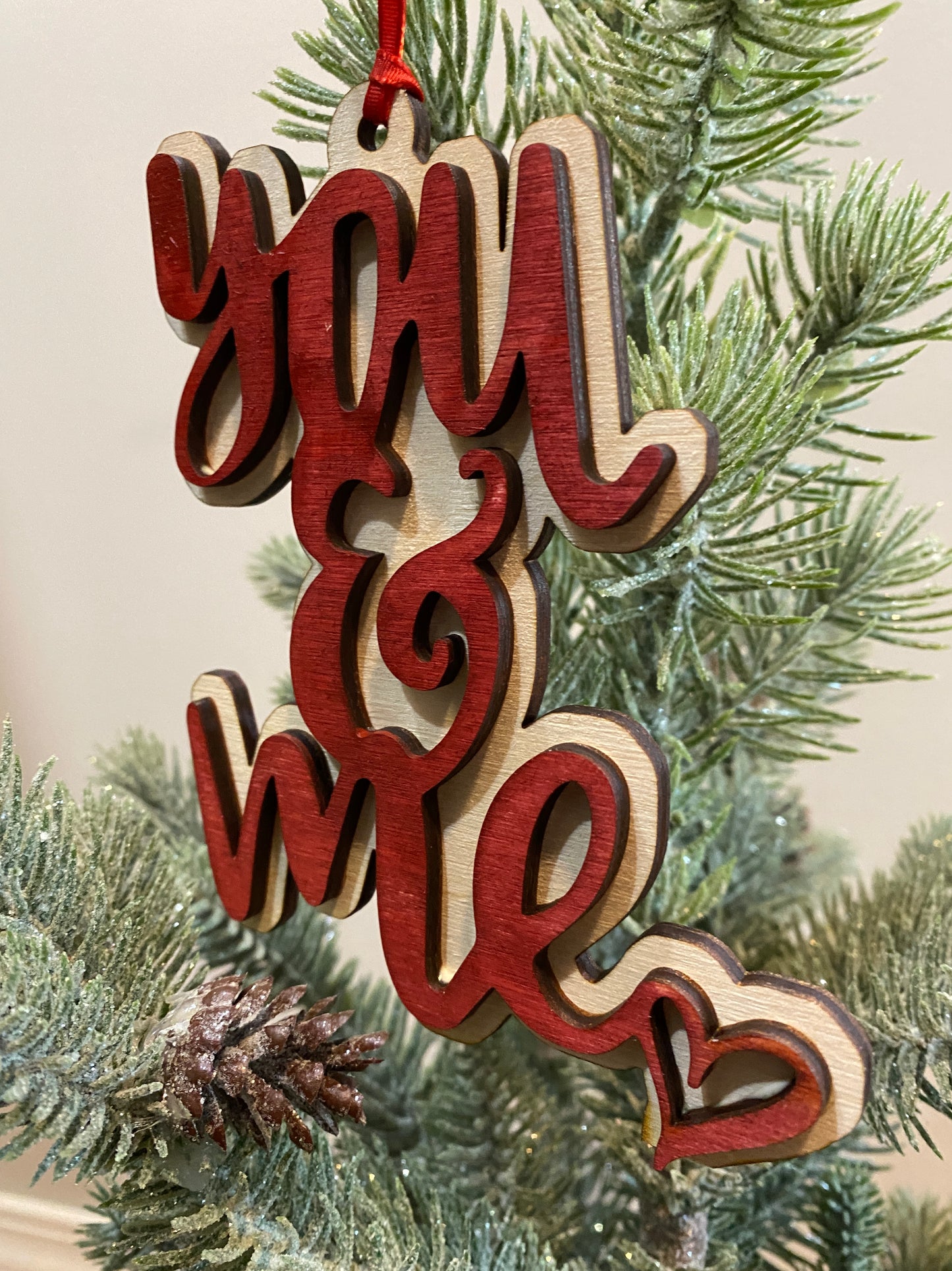 You And Me Hand Painted Multi Layered Wood Ornament