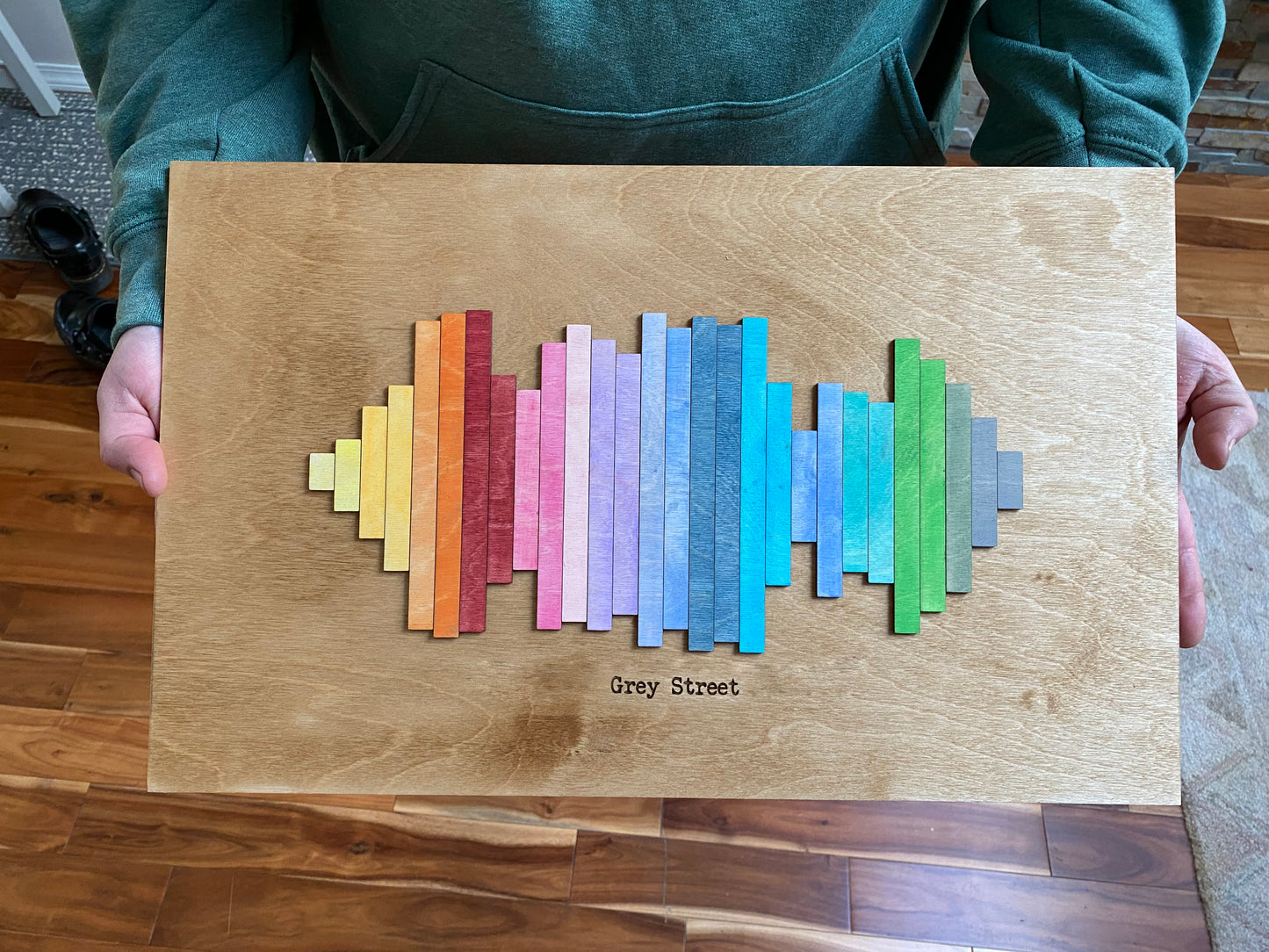 All the Colors Mix Together To Grey - Sound Wave, Slat Wall Art