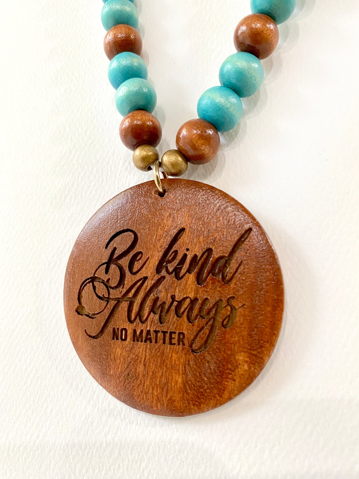 Custom Engraved Bohemian Wood Bead Pendant Necklace