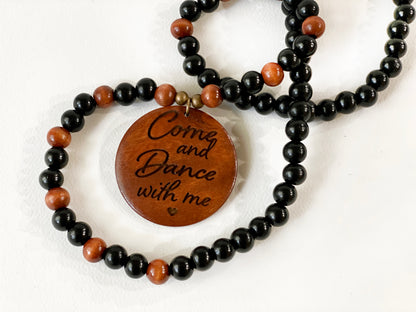 Custom Engraved Bohemian Wood Bead Pendant Necklace