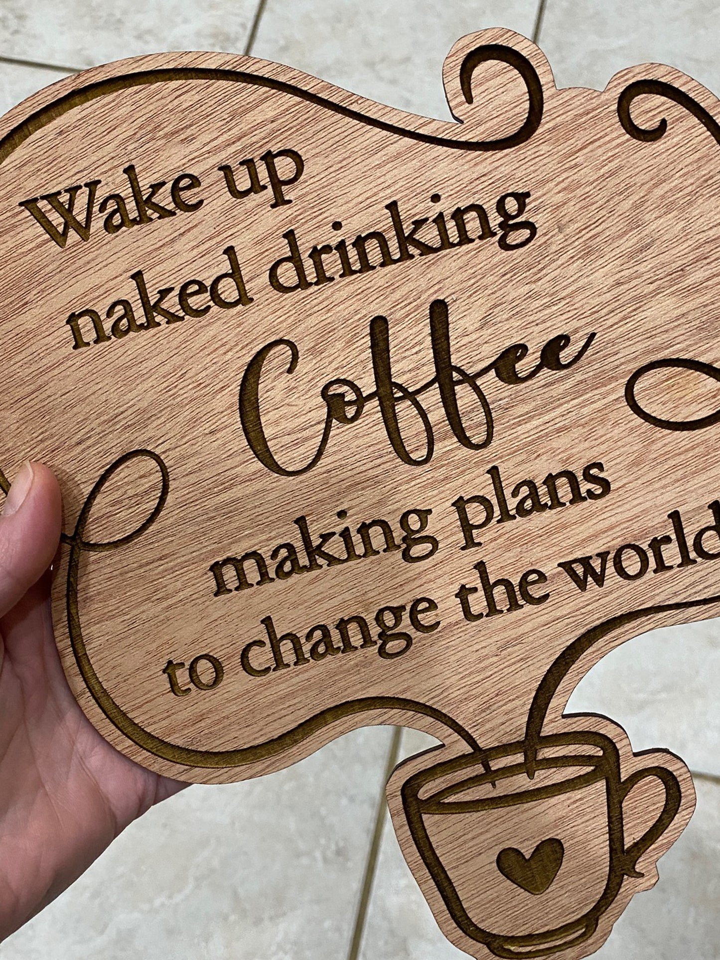 Kitchen Series Sipping Coffee Wood Wall Art