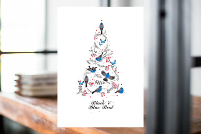 Black and Blue Bird Christmas 5x7 Card Bundle 6 Pack