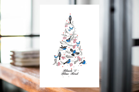 Black and Blue Bird Christmas 5x7 Card Bundle 6 Pack