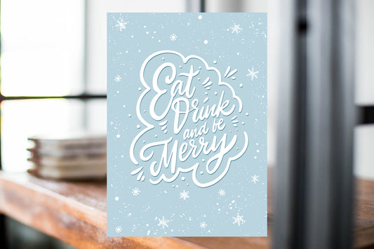 Eat Drink & Be Merry Blues 5x7 Holiday Card 6 Pack Bundle