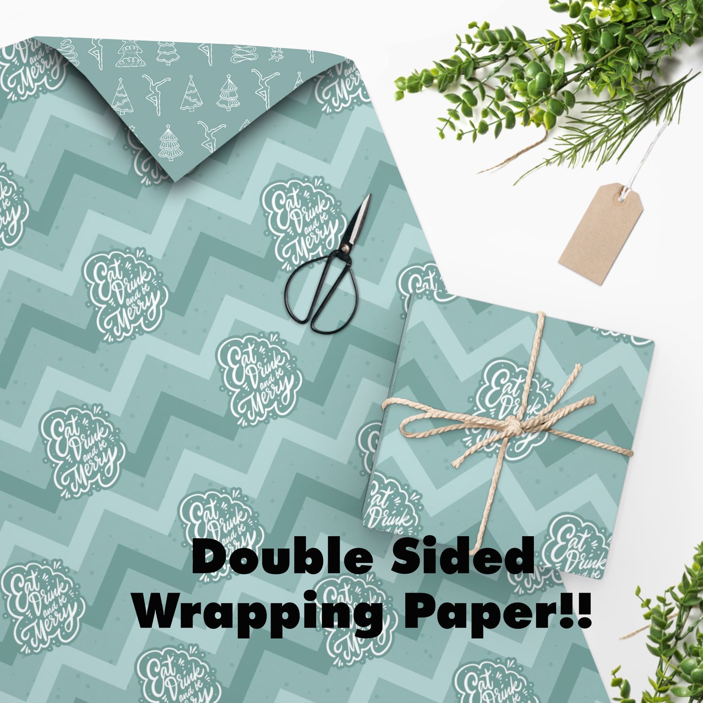 Eat Drink Teal Wrapping Paper (Double Sided)